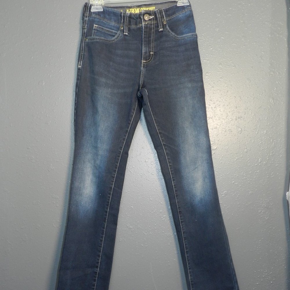 Lee X-treme Comfort Boys Dark Wash Elastic Straight Leg Denim Jeans Size 14 Slim